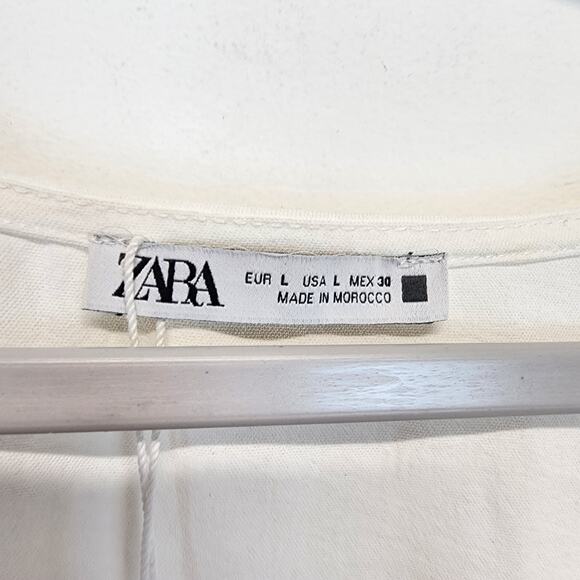 Zara Crossover Blouse Top Size L White Short Sleeve Pullover V-neck Flowy Chic - Picture 11 of 13